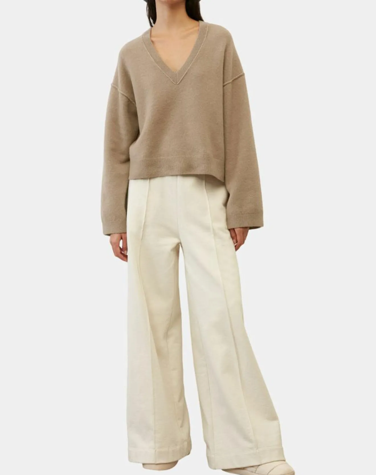 Discount Marc O'Polo Pull en Laine mélangée col V marron clair