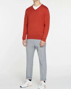 Homme Hackett London Pull en Laine mélangée col V coudières orange/rouge