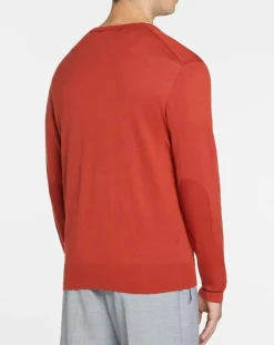Homme Hackett London Pull en Laine mélangée col V coudières orange/rouge