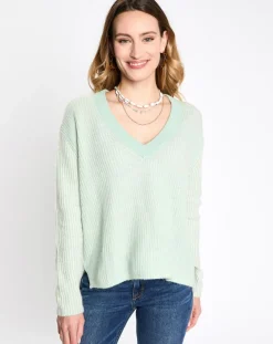 New Esprit Pull en Laine mélangée cv crop vert d'eau