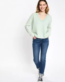 New Esprit Pull en Laine mélangée cv crop vert d'eau