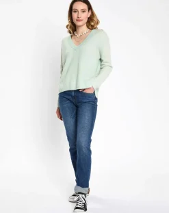 New Esprit Pull en Laine mélangée cv crop vert d'eau