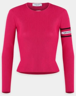 Discount Marine Serre Pull en Laine mélangée Open-Back Ribbed rose fushia