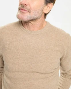 Homme Hackett London Pull en Laine, Soie & Cachemire col rond texturé beige