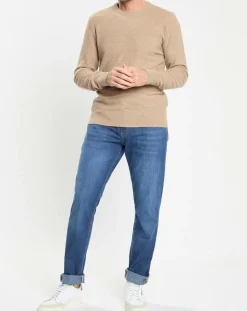 Homme Hackett London Pull en Laine, Soie & Cachemire col rond texturé beige