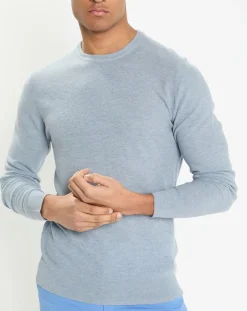 Homme Hackett London Pull en Laine, Soie & Cachemire col rond texturé bleu clair