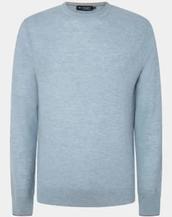 Homme Hackett London Pull en Laine, Soie & Cachemire col rond texturé bleu clair