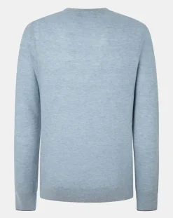 Homme Hackett London Pull en Laine, Soie & Cachemire col rond texturé bleu clair