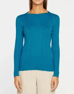 Femme Galeries Lafayette Pull en Maille côtelée col bateau Fya bleu moyen