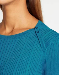 Femme Galeries Lafayette Pull en Maille côtelée col bateau Fya bleu moyen