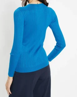 Femme Galeries Lafayette Pull en Maille côtelée col bateau Fya bleu moyen