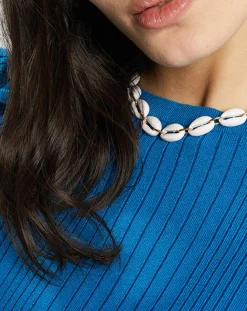 Femme Galeries Lafayette Pull en Maille côtelée col bateau Fya bleu moyen