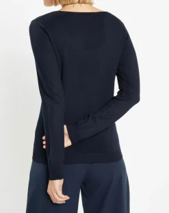 Femme Galeries Lafayette Pull en Maille fine Fya col rond bleu marine