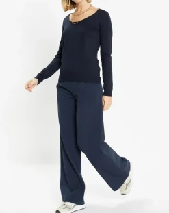 Femme Galeries Lafayette Pull en Maille fine Fya col rond bleu marine