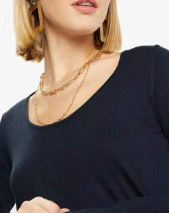 Femme Galeries Lafayette Pull en Maille fine Fya col rond bleu marine