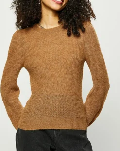 Femme Esprit Pull en Maille mélangée torsades marron clair