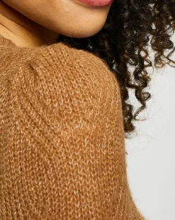 Femme Esprit Pull en Maille mélangée torsades marron clair