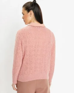 New Galeries Lafayette Pull en Maille pointelle mousseuse vieux rose
