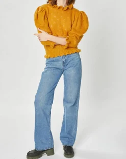 Femme Manoush Pull en Mohair & Alpaga mélangés Chamallow ocre