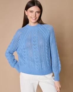 Oscar et Louise Pull en Mohair & Laine mélangés Paola col rond bleu