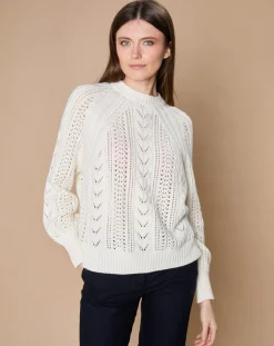 Femme Oscar et Louise Pull en Mohair & Laine mélangés Paola col rond écru