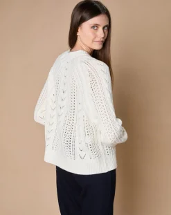 Femme Oscar et Louise Pull en Mohair & Laine mélangés Paola col rond écru