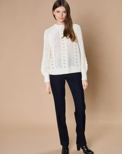 Femme Oscar et Louise Pull en Mohair & Laine mélangés Paola col rond écru