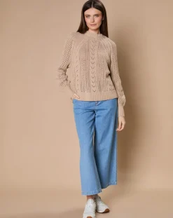 Femme Oscar et Louise Pull en Mohair & Laine mélangés Paola col rond beige chiné