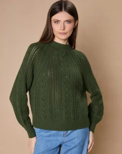 Outlet Oscar et Louise Pull en Mohair & Laine mélangés Paola col rond kaki
