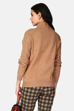 Femme Assuili Pull Encolure montante camel foncé