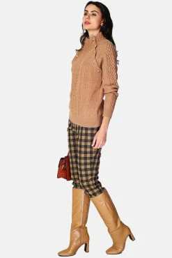 Femme Assuili Pull Encolure montante camel foncé