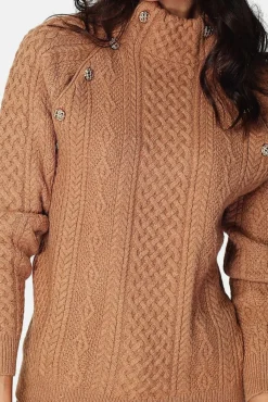 Femme Assuili Pull Encolure montante camel foncé