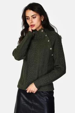 Femme Assuili Pull Encolure montante kaki