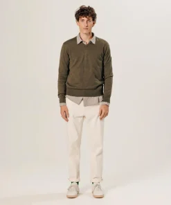 Homme Rodier Pull Ernest 100% laine col V marron écorce