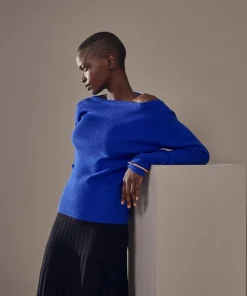 Femme Rodier Pull Ezia, col bateau côtelé bleu outremer