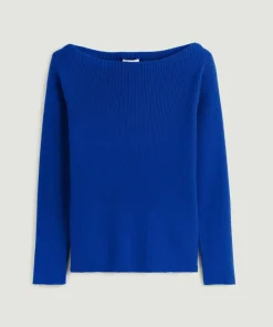 Femme Rodier Pull Ezia, col bateau côtelé bleu outremer