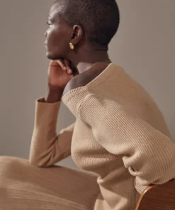 Rodier Pull Ezia, col bateau côtelé marron moka