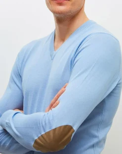 Homme Hackett London Pull fin col V bleu