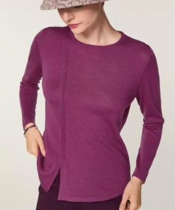 Outlet Rodier Pull Frieda 100% laine col rond violet cassis