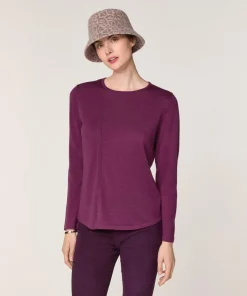 Outlet Rodier Pull Frieda 100% laine col rond violet cassis