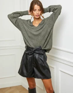 Femme Fleur de cachemire Pull Gabriella kaki