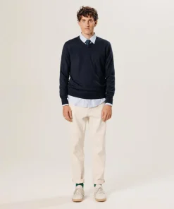 New Rodier Pull Gaspard 100% laine col V bleu nuit