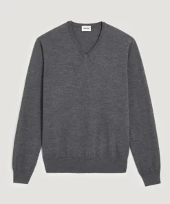 Homme Rodier Pull Gaston 100% laine col V gris foncé