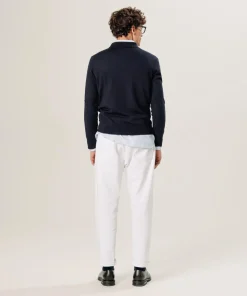 Homme Rodier Pull Gilbert 100% laine col polo bleu nuit