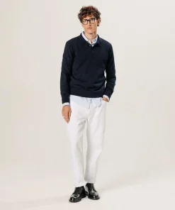 Homme Rodier Pull Gilbert 100% laine col polo bleu nuit