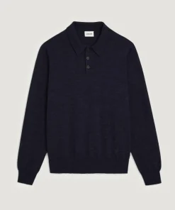 Homme Rodier Pull Gilbert 100% laine col polo bleu nuit