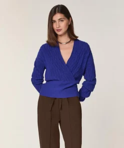Femme Rodier Pull Gisèle 100% Laine Cache-Cœur bleu outremer