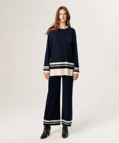 Femme Rodier Pull Giuliana rayures inférieures bleu nuit