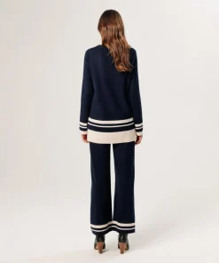 Femme Rodier Pull Giuliana rayures inférieures bleu nuit