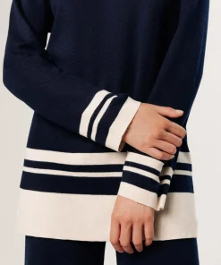 Femme Rodier Pull Giuliana rayures inférieures bleu nuit